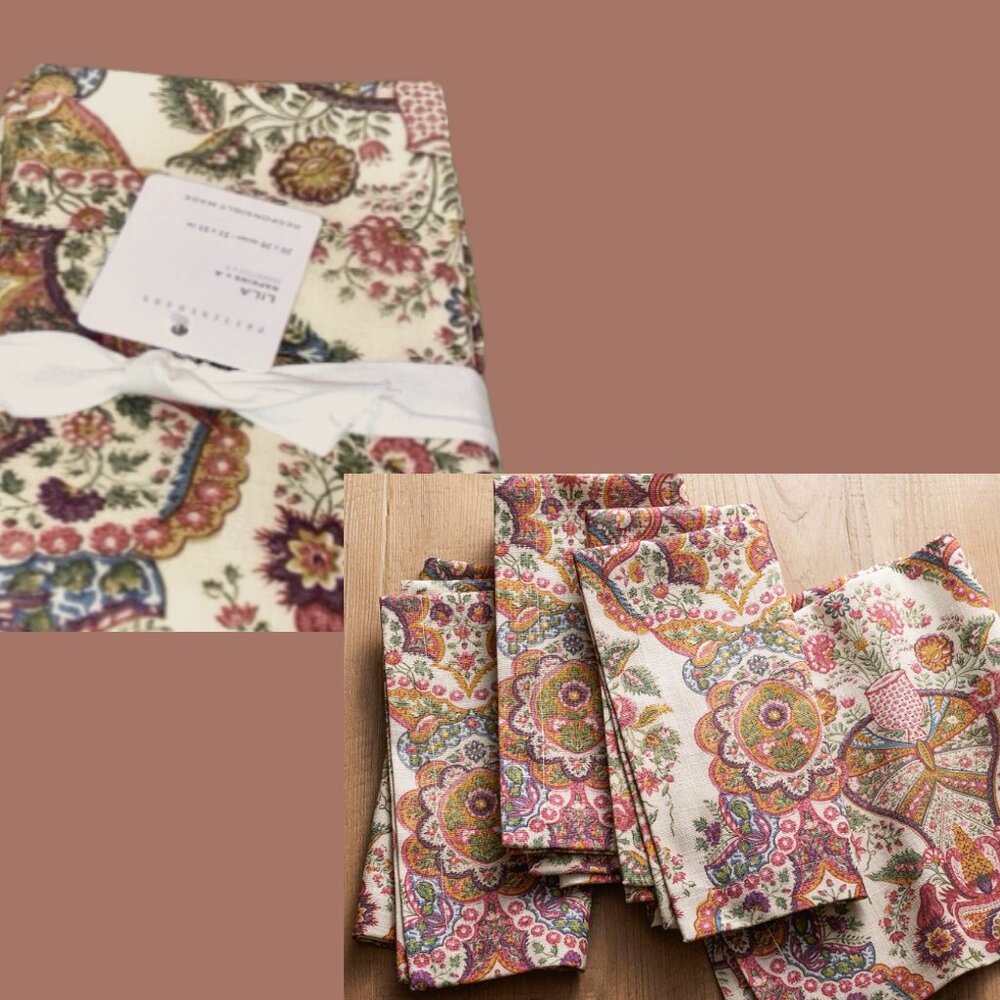 Pottery Barn Lila Floral Cotton Napkins Set of 4